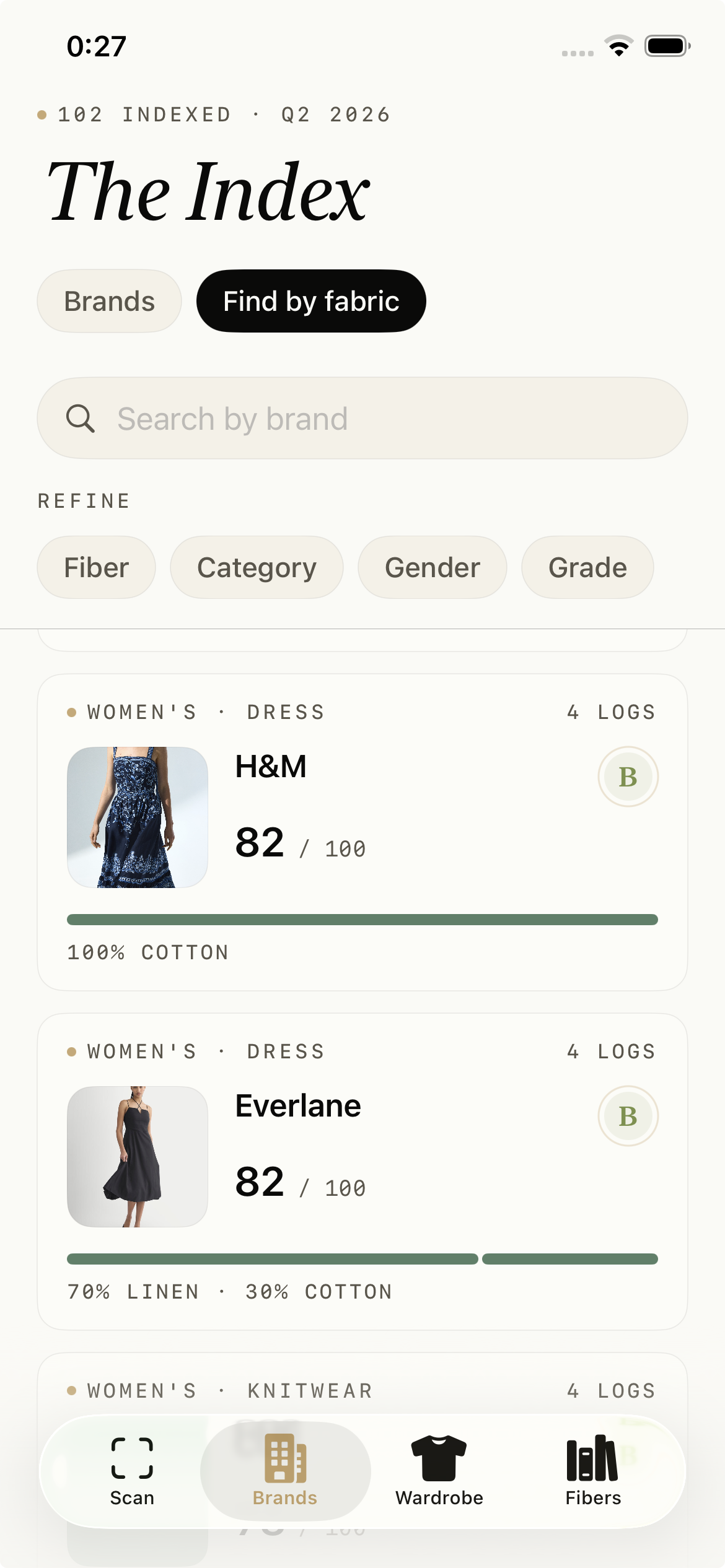 WearScore find by fabric search
