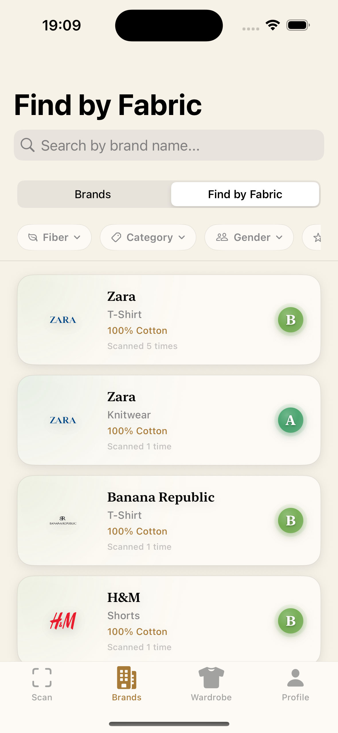 WearScore find by fabric search